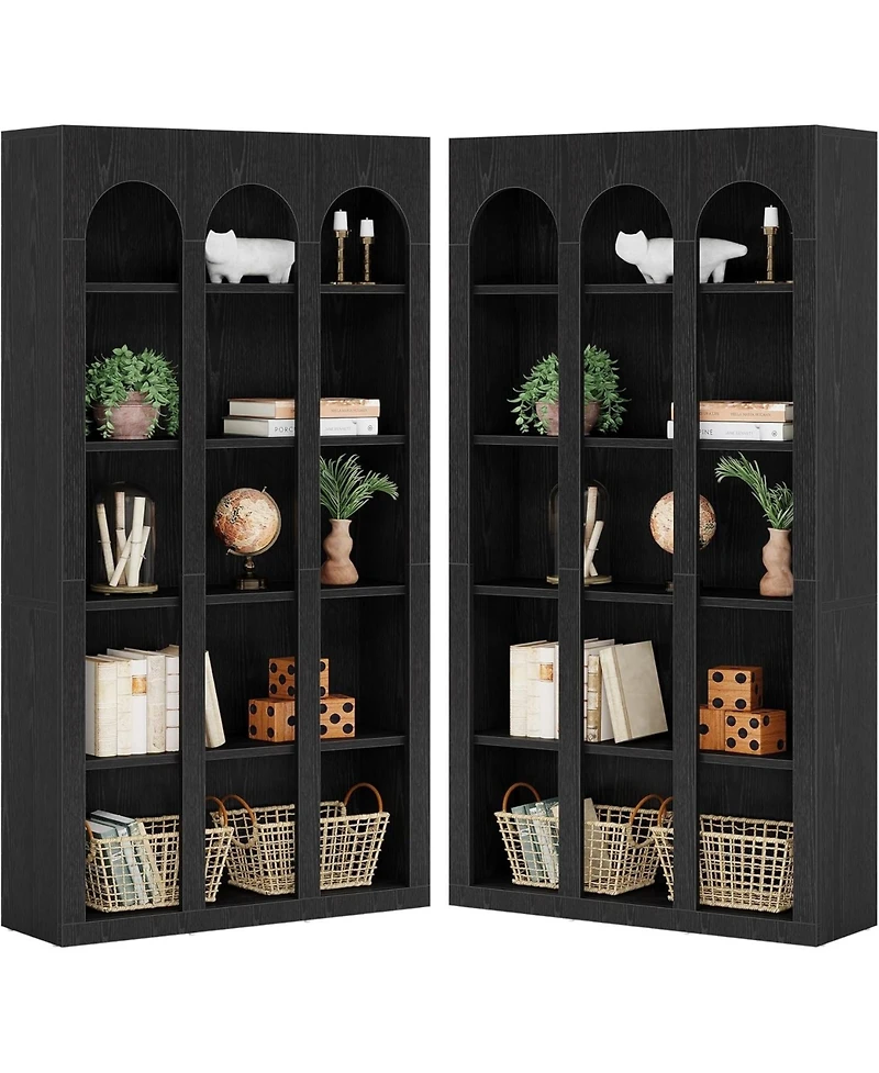 Tribesigns 5-Tier Farmhouse Tall Bookshelf Set of 2, 70.87-Inch Rustic Wood Bookcase with Open Shelves, Vintage Display Storage Shelving Unit