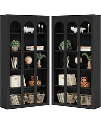Tribesigns 5-Tier Farmhouse Tall Bookshelf Set of 2, 70.87-Inch Rustic Wood Bookcase with Open Shelves, Vintage Display Storage Shelving Unit
