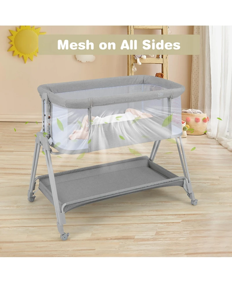 Gymax Baby Bedside Sleeper Bassinet Bed Folding Portable Adjustable Crib w/ Storage