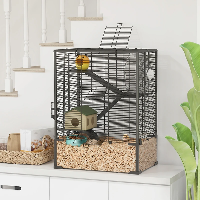 PawHut Hamster Cage, 4 Tiers Hamster k with Deep Glass Bottom, 24"L