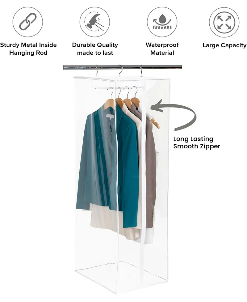 Florida Brands Garment Bag - Hanging Closet Organizer 60" - Zippered Cover with Rod