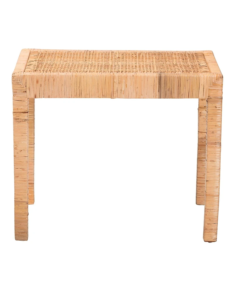 Baxton Studio Abelia Modern Bohemian Natural Rattan and Mahogany Wood Long Accent Bench