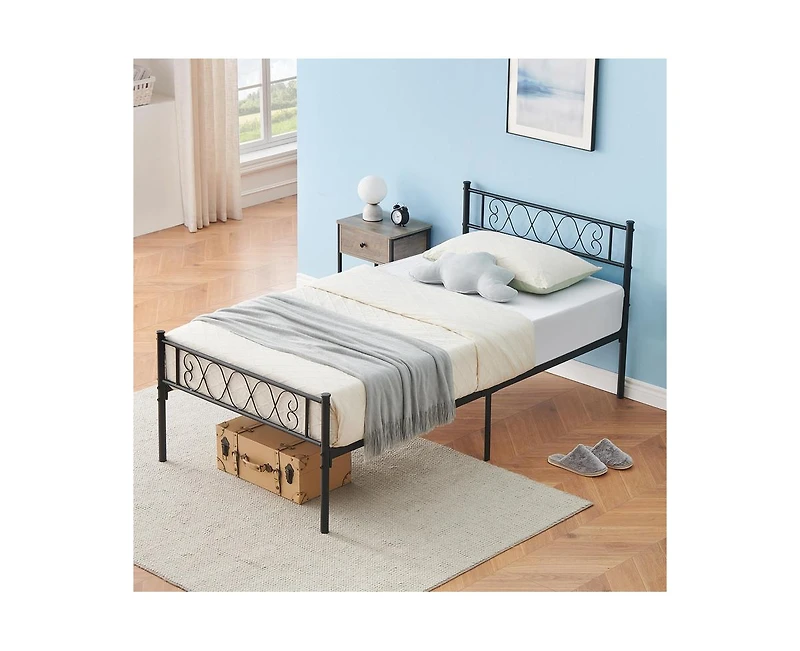 gaomon Twin Size Platform Bed Frame with Headboard, Heavy Duty Mattress Foundation with Metal Slats Support, No Box Spring Needed