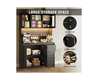gaomon Kitchen Pantry Cabinet with Charging Station, Tall Storage Cabinet with Countertop and Led Lights