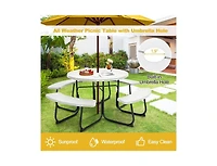 Slickblue Outdoor Metal and Hdpe Picnic Table Bench Set with Umbrella Hole - Seats 8