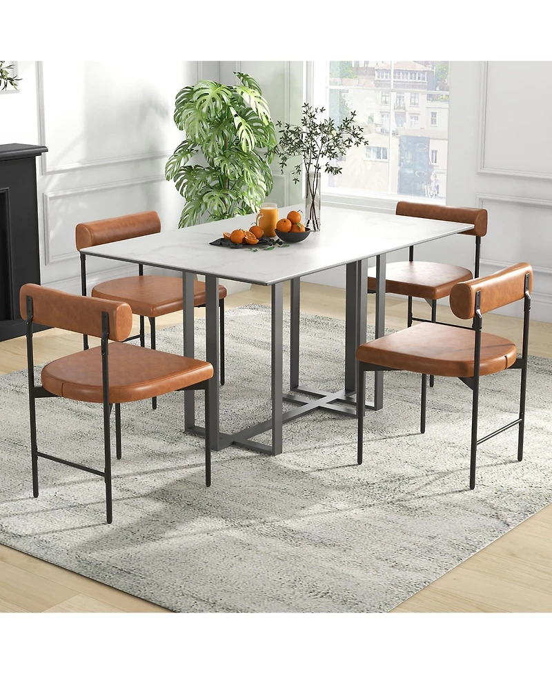 Gymax Dining Chair Set of Faux Leather Upholstered Kitchen Side Chair w/ Curved