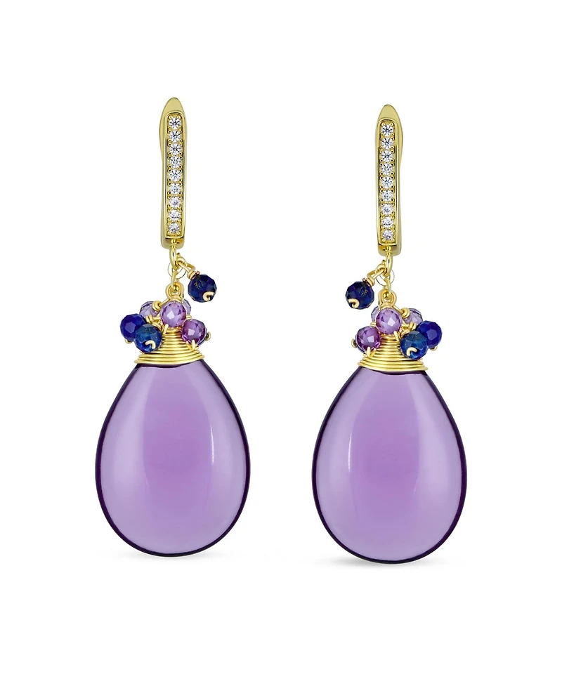 Bling Jewelry Natural Teardrop Stone and Multi-Color Beads Accent Crystal Drop Earrings Gold Plated