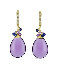 Bling Jewelry Natural Teardrop Stone and Multi-Color Beads Accent Crystal Drop Earrings Gold Plated