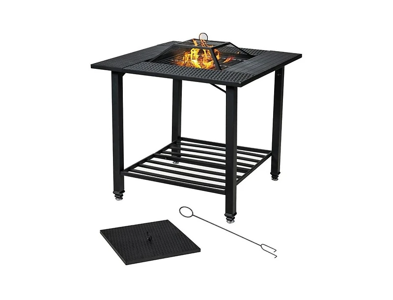 Slickblue 4 in 1 Square Fire Pit, Grill Cooking Bbq Grate, Ice Bucket, Dining Table