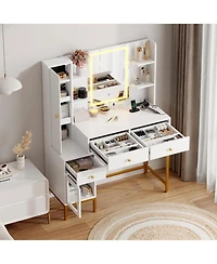 gaomon Wpond Vanity Desk, Makeup Vanity with Led Mirror& Charging Station, Dressing Table