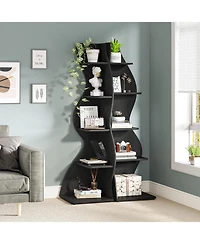 Tribesigns Corner Shelf, Modern 5-Tier Wall Bookshelf, Stylish Small Bookcase Storage Rack Plant Stand with Unique Shape for Living Room