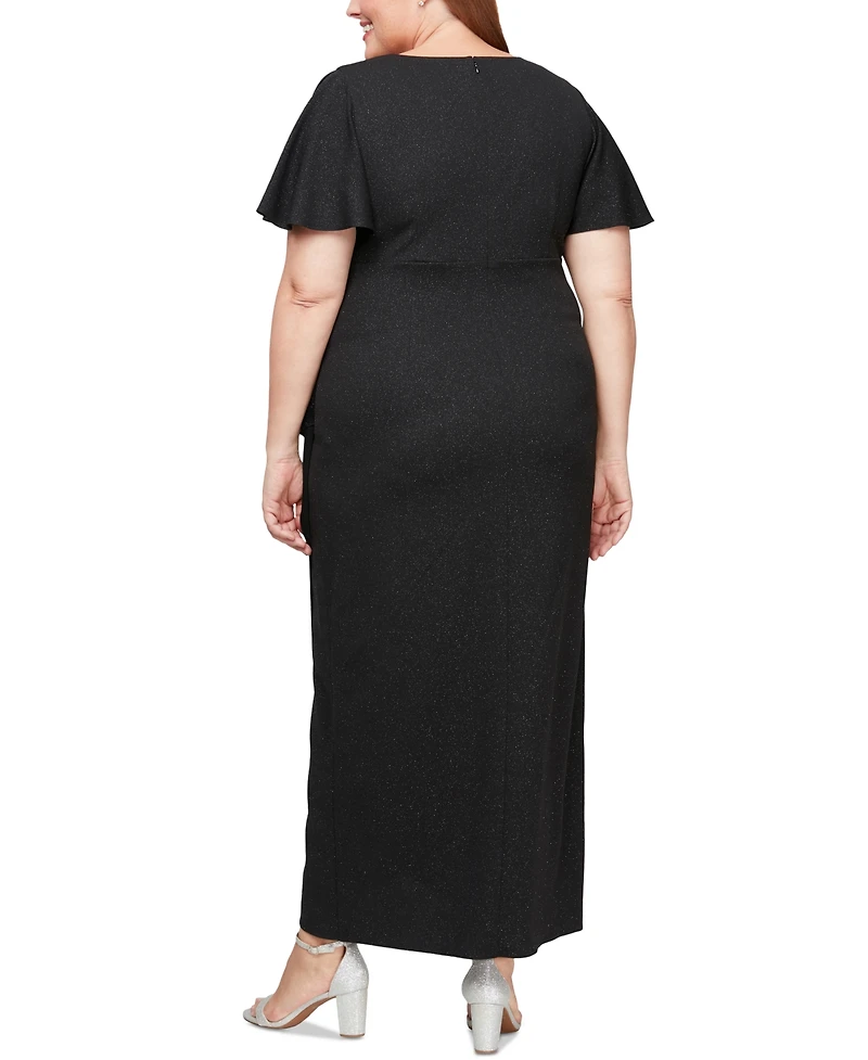 Sl Fashions Plus Size Glitter Flutter-Sleeve Side-Ruched Dress