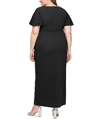 Sl Fashions Plus Size Glitter Flutter-Sleeve Side-Ruched Dress
