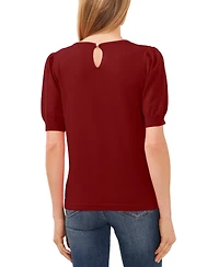 CeCe Women's Crewneck Puff Sleeve Cotton Sweater