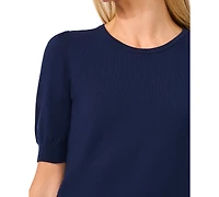 CeCe Women's Crewneck Puff Sleeve Cotton Sweater