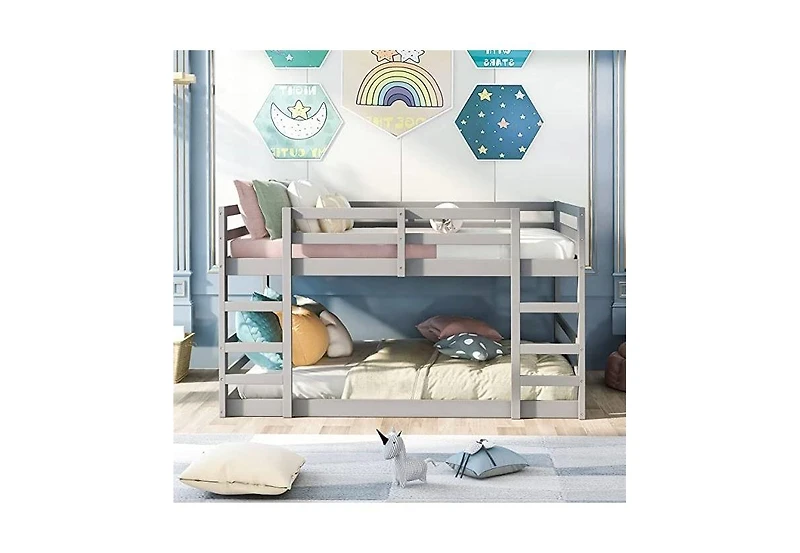 Slickblue Modern Low Profile Bunk Bed for Space-Saving and Contemporary Kids' Room Decor