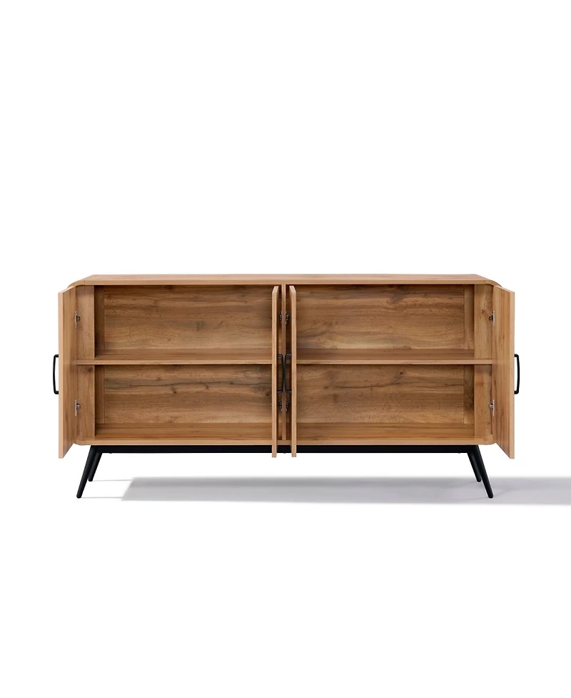 LuxenHome 4-Door with Soft Close 63-Inch Wide Sideboard Server Cabinet with Black Metal Legs