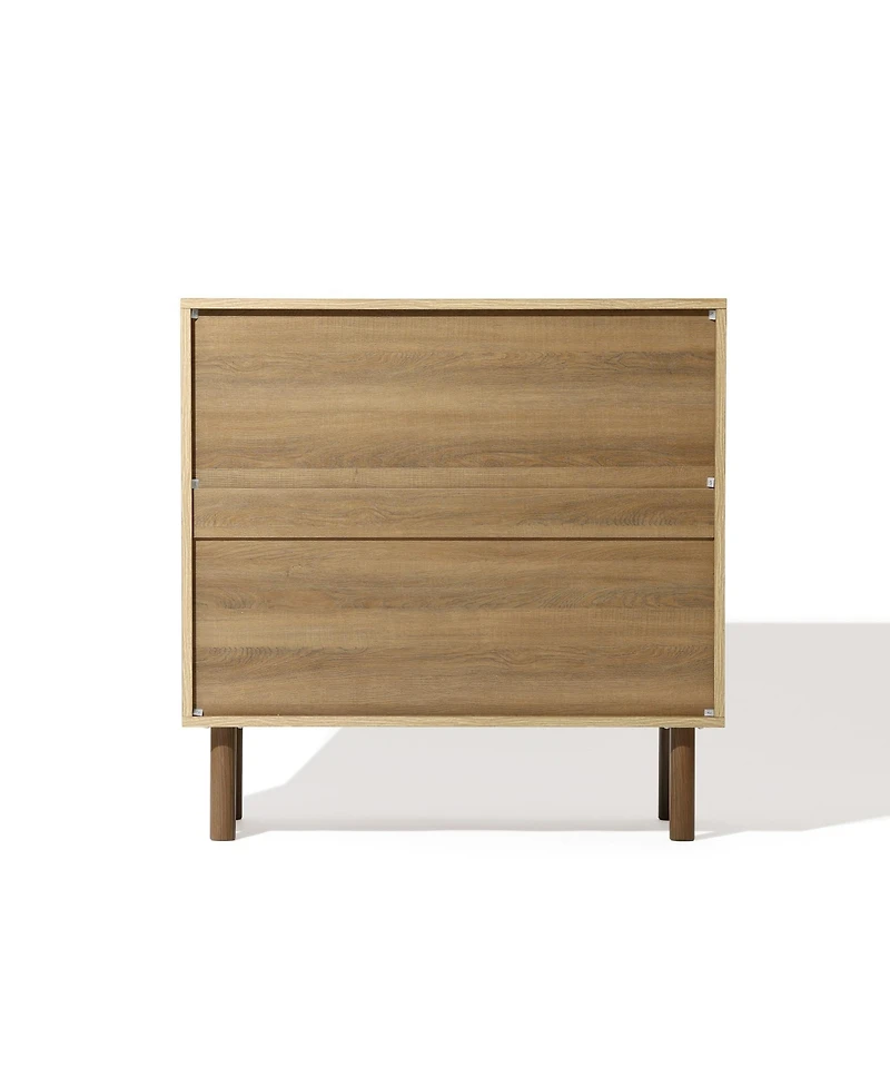 LuxenHome Mid-Century Modern Rope 2-Door Cabinet with Wood Legs