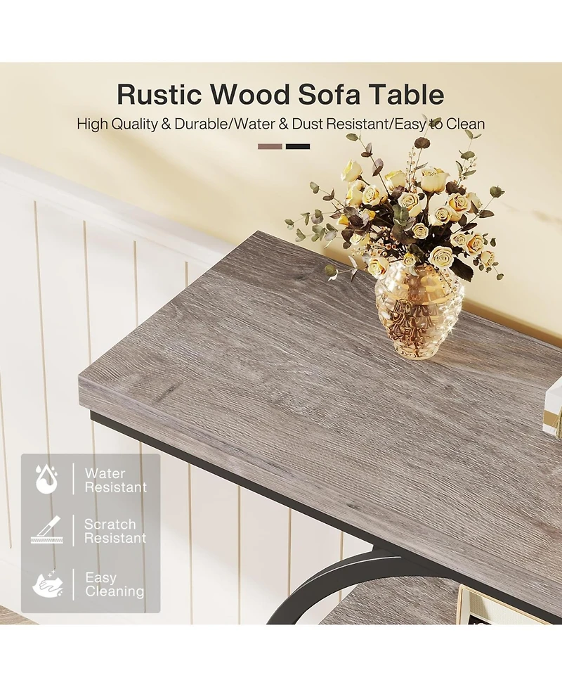 Tribesigns 41.3" Console Table, Industrial 4-Tier Sofa Table Entryway with Circle Base, Narrow Wood Accent Tables Storage Shelves for Livin