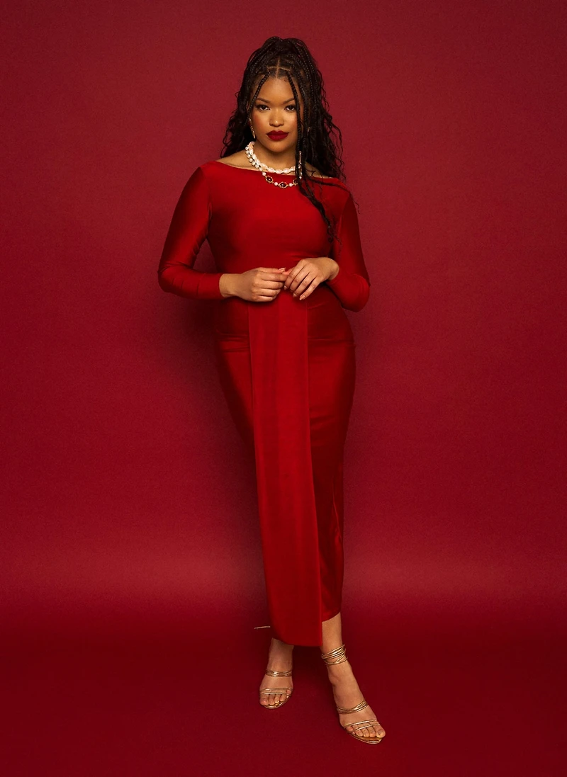 Rebdolls Women's Elegant Burgundy Bodycon Maxi Dress