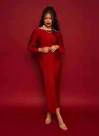 Rebdolls Women's Elegant Burgundy Bodycon Maxi Dress