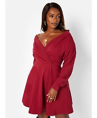 Msgd Women's Burgundy Off-The-Shoulder Mini Skater Dress with Pockets