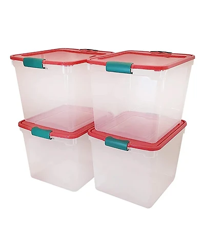 Homz 31 Quart Holiday Plastic Storage Container Bin with Latching Lid, 4 Pack