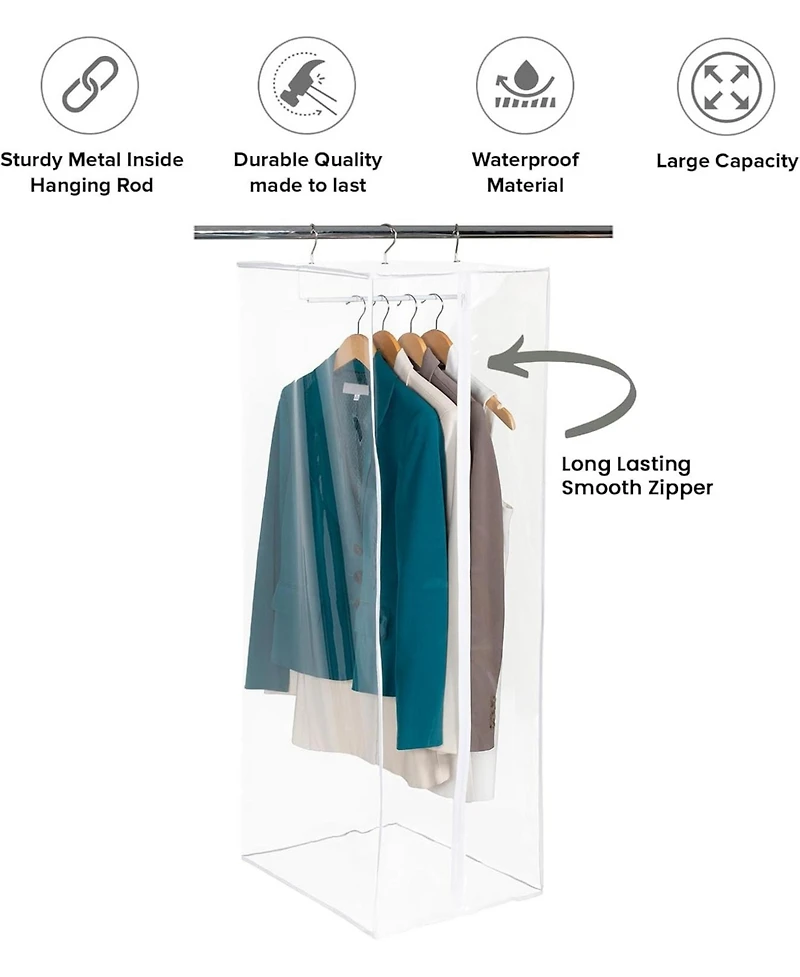 Florida Brands Garment Bag - Hanging Closet Organizer 54" - Zippered Cover with Rod