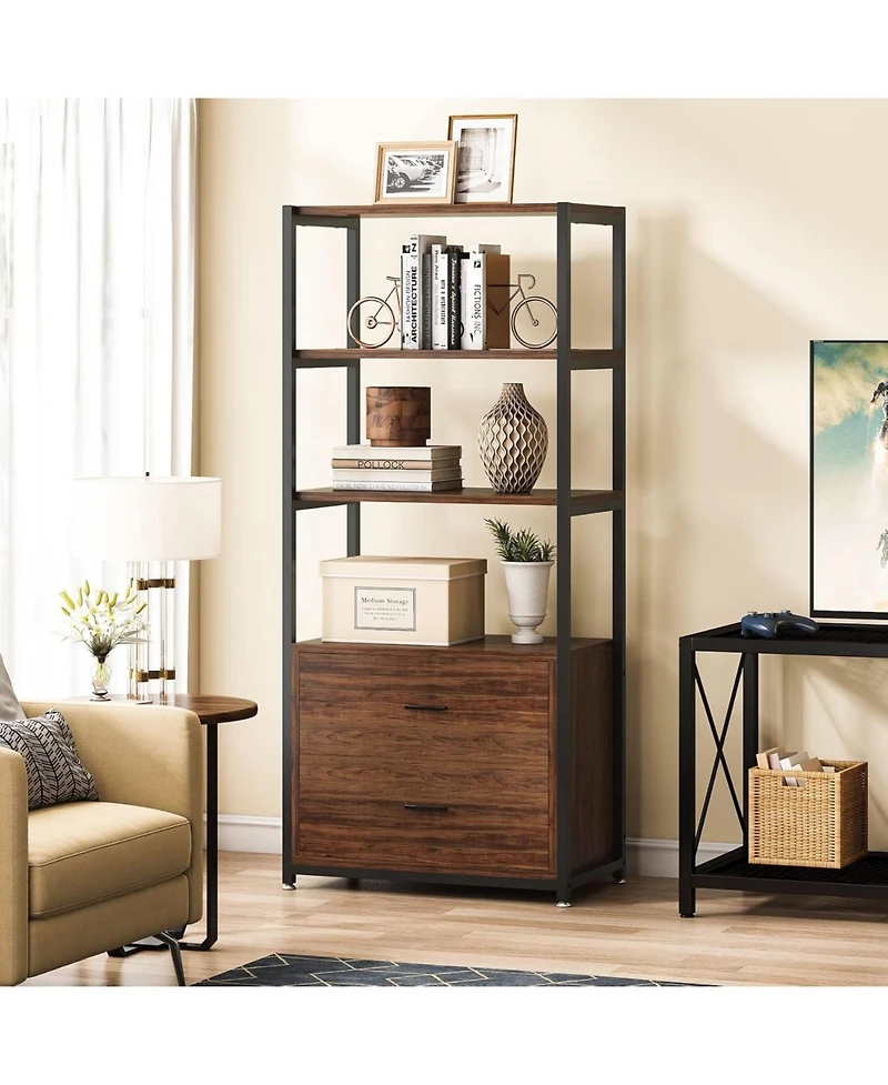 Tribesigns Bookcase, 4-Tier Bookshelf with 2 Drawers