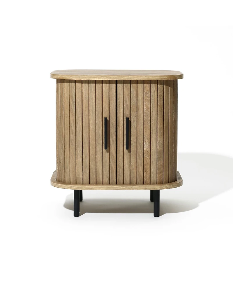 LuxenHome Mid-Century Modern 2-Door Nightstand and End Table with Slatted Slidng Doors