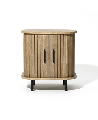 LuxenHome Mid-Century Modern 2-Door Nightstand and End Table with Slatted Slidng Doors