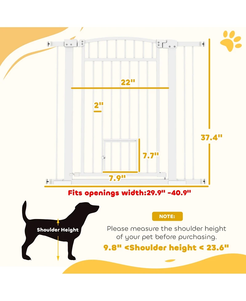 PawHut 30"-41" Dog Gate w/ Cat Door, 3-Inch & 5.5-Inch Extension Kit