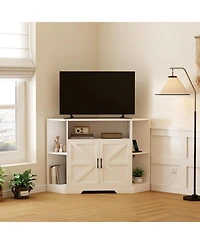 Corner Tv Stand for Tvs Up to 55 Inch with Power Outlet, Modern Farmhouse Entertainment Center