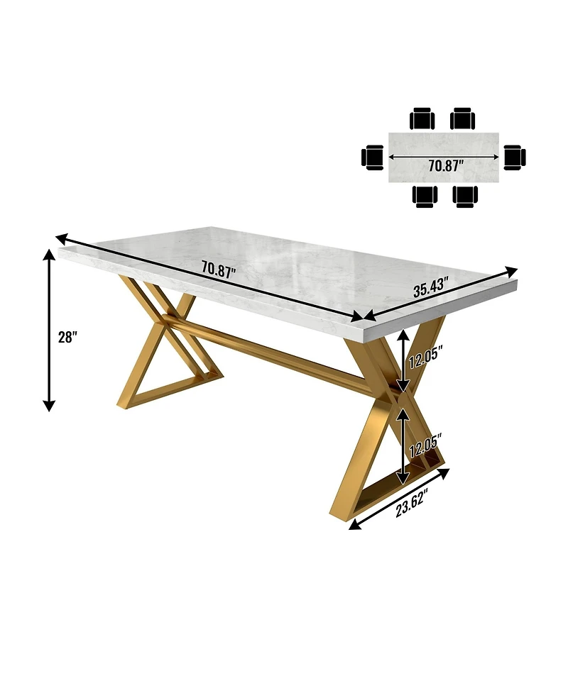Boyel Living 70.8” Marble Dining Table with Stainless Steel Legs
