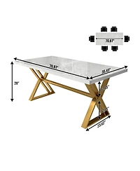 Boyel Living 70.8” Marble Dining Table with Stainless Steel Legs