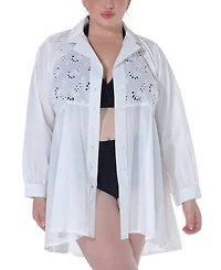 Raviya Plus Size Cotton Eyelet Button-Front Cover-Up Dress