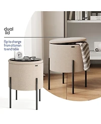 Boucle Round Ottoman with Hidden Storage – Modern Foot Stool, Makeup Vanity Small Rest, Perfect for Living Room & Bedroom D