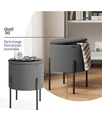 Boucle Round Ottoman with Hidden Storage – Modern Foot Stool, Makeup Vanity Small Rest, Perfect for Living Room & Bedroom D