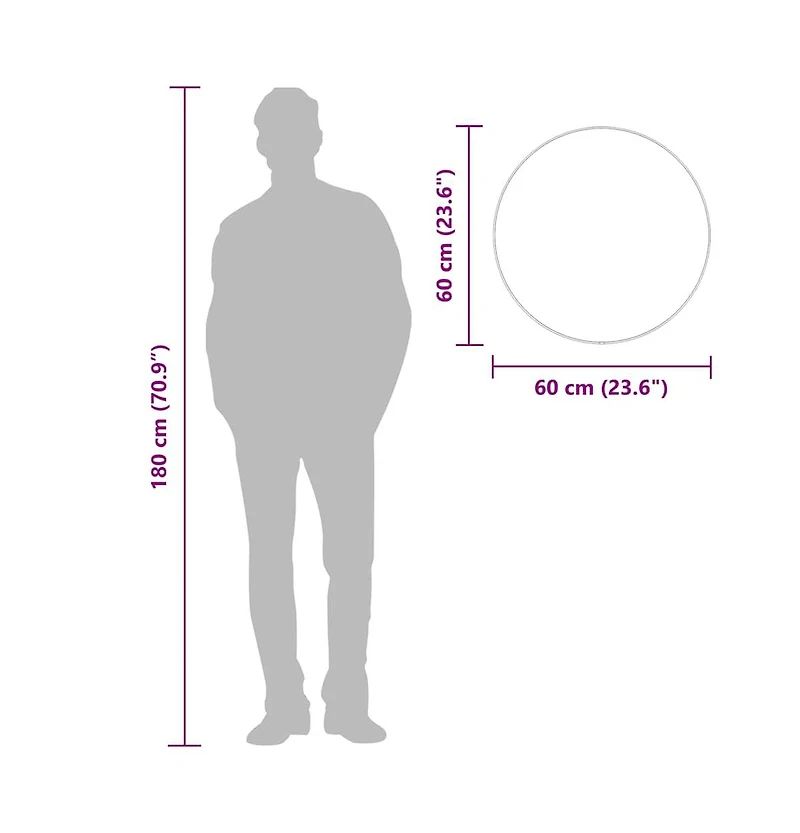 vidaXL Wall Mirror Black 23.6" Round