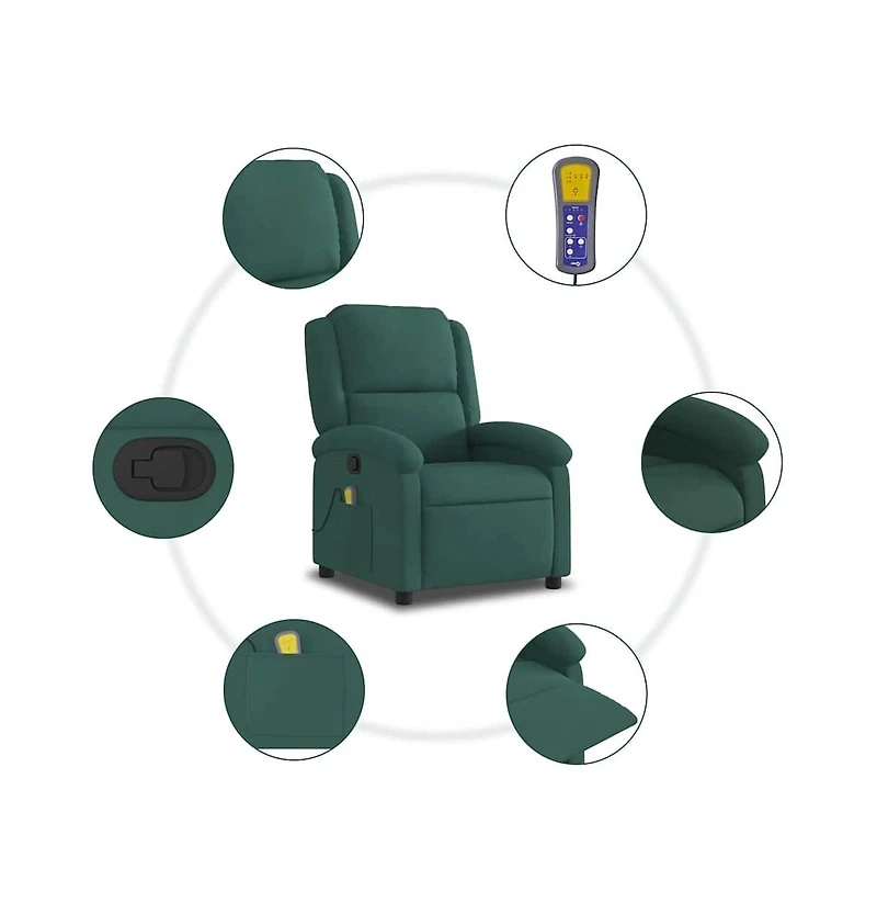 vidaXL Massage Recliner Chair Dark Green Velvet