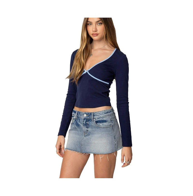 Edikted Womens Corie Contrast V Neck Top