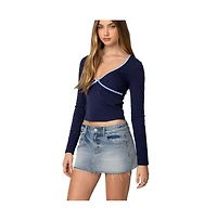Edikted Womens Corie Contrast V Neck Top