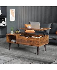 Lift-Top Coffee Table – Mid-Century Modern Wood Table for Living Room, Tv Tray, Laptop Desk Functionality
