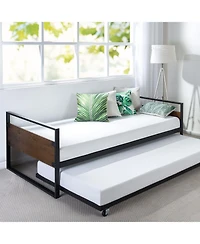 Wood Daybed Frame with Roll-Out Trundle Bed for Space-Saving and Extra Sleep Space