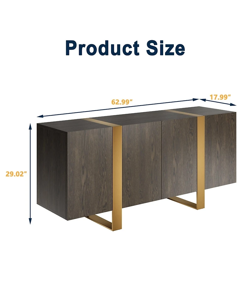 Modern Solid Wood Buffet Cabinet with Stainless Steel Legs