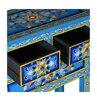 Sideboard with Drawers Solid Mango Wood Turquoise Hand Painted