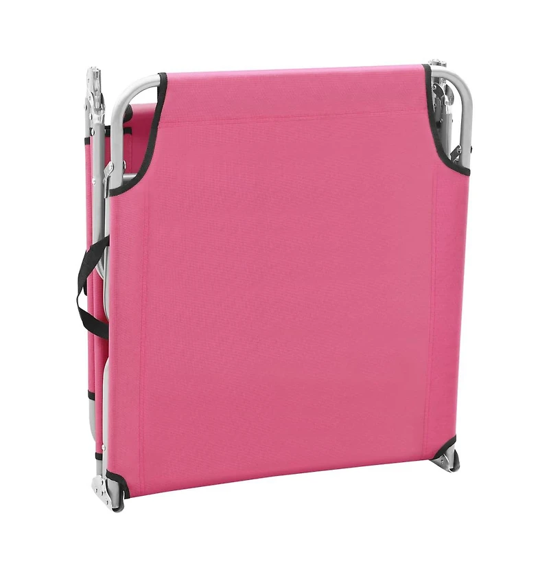 vidaXL Folding Sun Lounger Steel and Fabric Pink