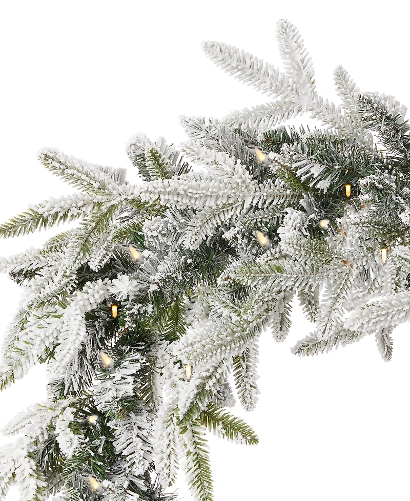 Seasonal 9ft Royal Oaks Flocked Fir Garland, 60 Warm Led Lights