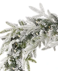 Seasonal 9ft Royal Oaks Flocked Fir Garland, 60 Warm Led Lights