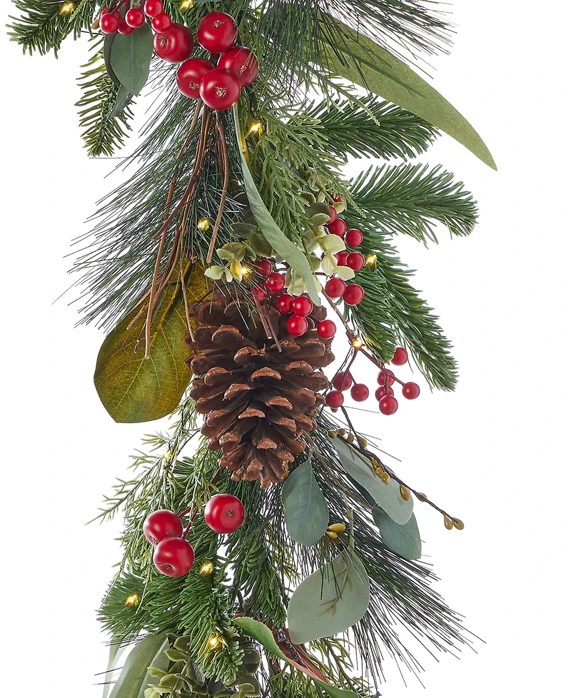 Seasonal 9" Pre-Lit Magnolia Leaf, Eucalyptus and Berry Garland